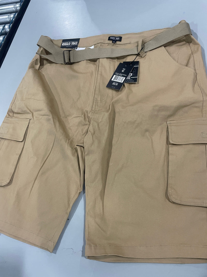 RUGGED TRAIL STRETCH FABRIC, CARGO SHORTS,MENS - SIZE: MEN 42 - KHAKI - Brand New