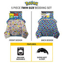 Franco Kids Comforter and Sheet Set with Sham, 5 Piece Twin Size, Pokemon - Brand New
