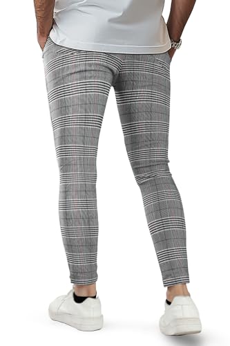 GINGTTO Mens Plaid Dress Pants Stretch Chino Pants Men Slim Fit Gray 30x30 - Like New