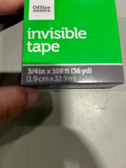 OFFICE DEPOT INVISIBLE TAPE 3/4IN X 108FT (36YD) (1.9CM X 32.9M) - CLEAR - Brand New