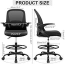 PRIMY DRAFTING CHAIR TALL OFFICE CHAIR WITH FLIP-UP ARMRESTS - BLACK - Like New