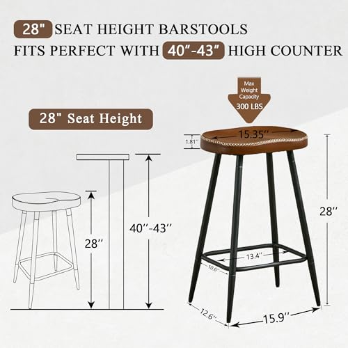 Bar Stools Set of 2, Modern 28" Bar Height Bar Stools, Brown Faux Leather - Like New
