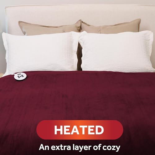 SUNBEAM ROYAL LUXE CABERNET HEATED BLANKET - FULL - CABERNET - Like New