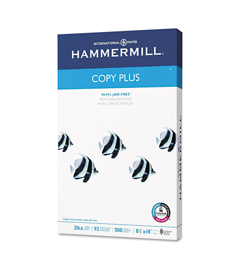 HAMMERMILL COPY PLUS PRINT PAPER 92 BRIGHT 20LB 8 1/2 X 14 500/RM 105015 - WHITE - Brand New