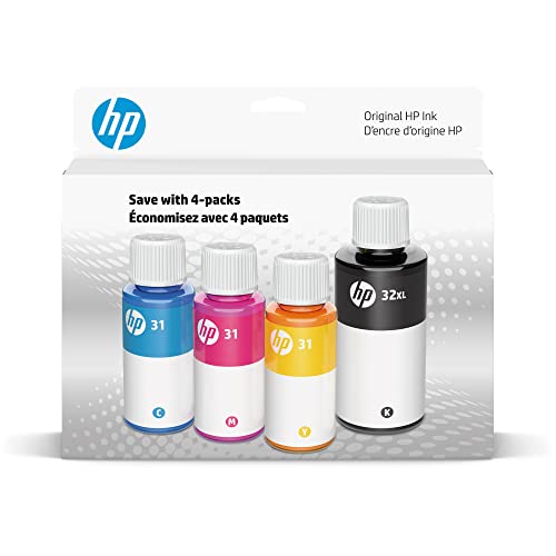 HP 31 CMY/32XL BLK INK BOTTLED INK CRTG 4-PK BLACK CYAN MAGENTA YELLOW New