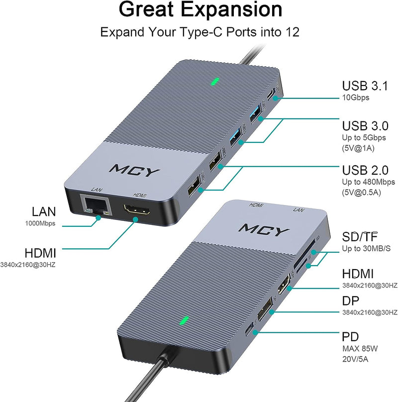 MCY USB-C 12 Ports Multifunctional Converter UCN3403 - Scratch & Dent