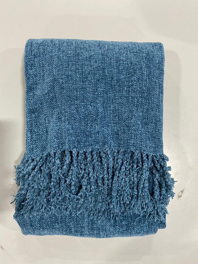 BOURINA CHENILLE THROW BLANKET SOFT - 50" X 60" - BLUE - Like New