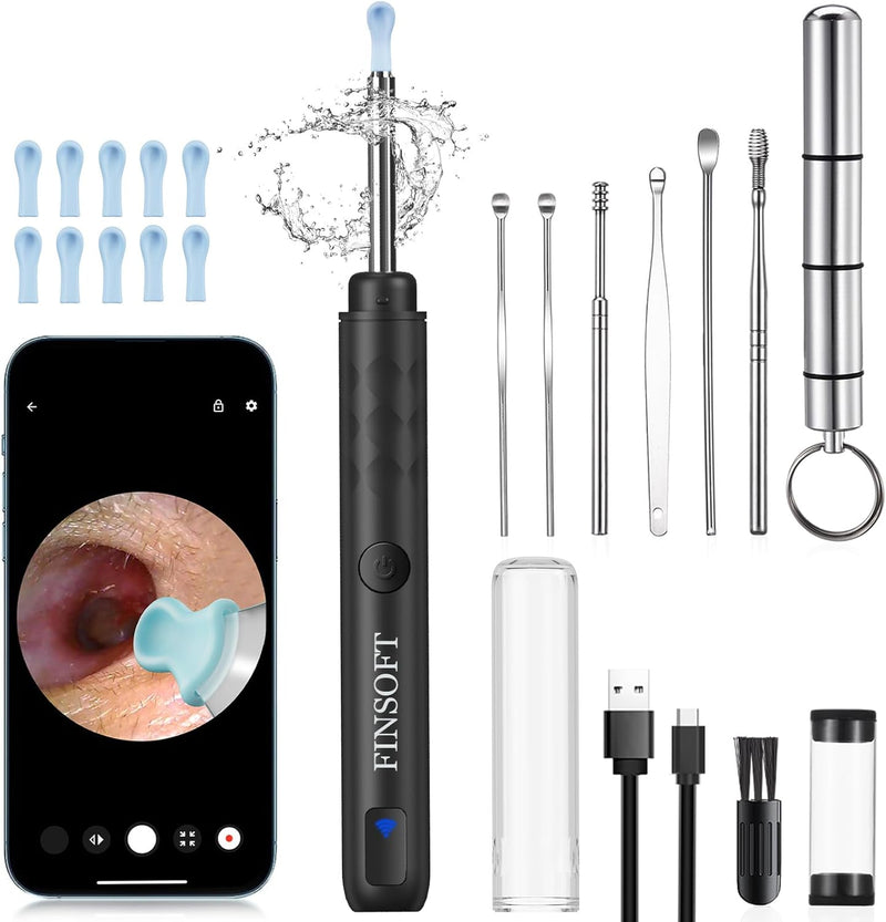 FINSOFT S9 Ear Wax Removal Tool HD Camera, Removal Cleaning Kit, 6 LEDs - Black Like New