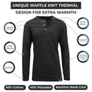 BLUE ICE GALAXY BY HARVIC MEN'S LONG SLEEVE THERMAL HENLEY TEE - SIZE: M - BLACK - Brand New