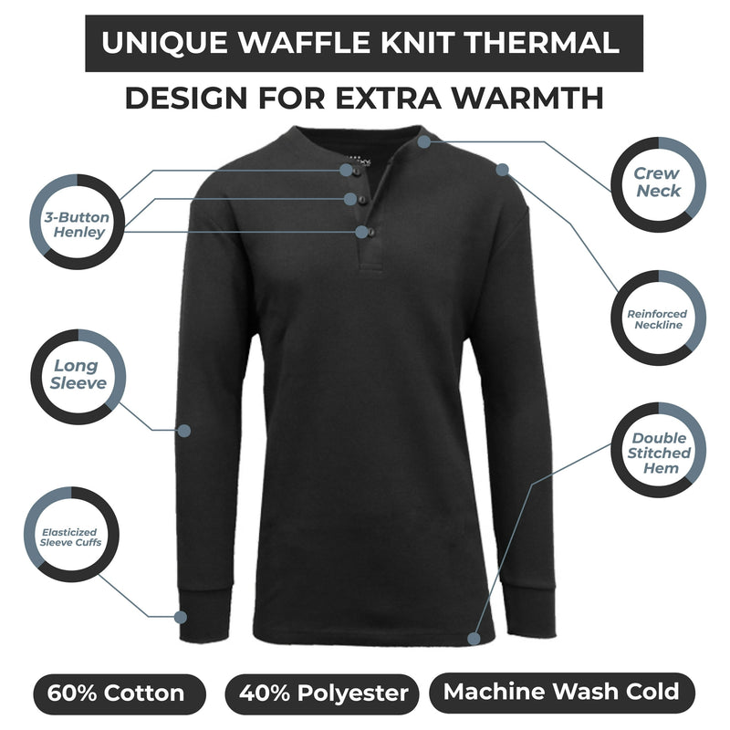 BLUE ICE GALAXY BY HARVIC MEN'S LONG SLEEVE THERMAL HENLEY TEE - SIZE: M - BLACK - Brand New