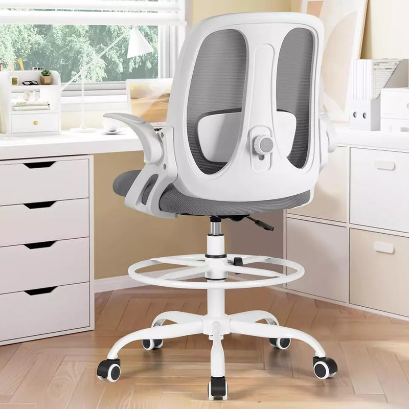 RAZZOR DRAFTING CHAIR TALL ERGONOMIC OFFICE CHAIR, LUMBAR SUPPORT - LIGHT GRAY - Like New