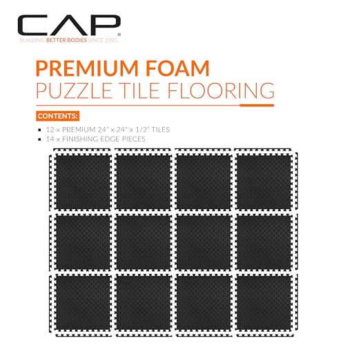 CAP BARBELL INTERLOCKING EVA FOAM EXERCISE PUZZLE MAT 24" X 24" - TATAMI - BLACK - Brand New
