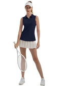 FK3092SLP FKEEP WOMEN'S SLEEVELESS POLO GOLF TENNIS V-NECK MIDNIGHT BLUE L - Brand New
