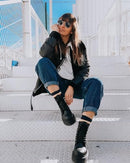 25310001 Dr. Martens Vegan Jadon II 8-Eye Boot MONO BLACK FELIX RUB OFF SIZE 13 - Like New