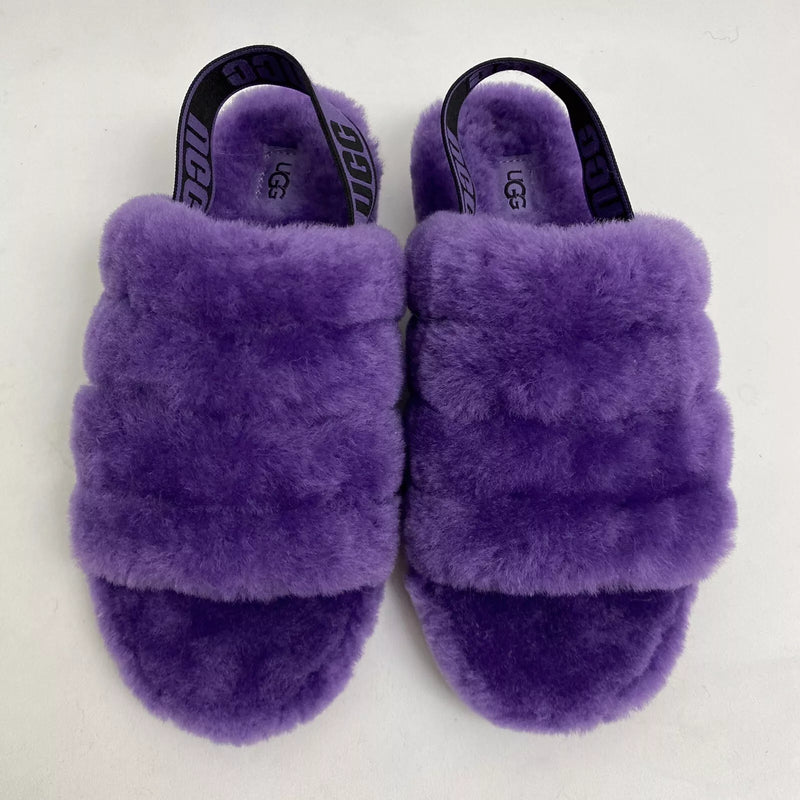 UGG FLUFF YEAH FUR SLIDE SLINGBACK SANDALS - SIZE: WOMEN 8 - PURPLE - Like New