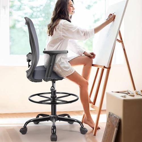 PRIMY DRAFTING CHAIR ERGONOMIC TALL, HIGH BACK, ADJUSTABLE, PR959-Z - DARK GRAY - Like New