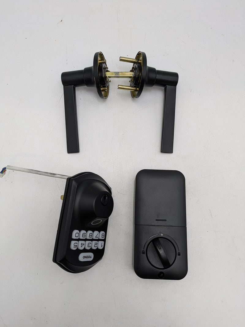 TEEHO TE002L Fingerprint Door Lock with 2 Lever Handles, Keyless - Matte Black Like New