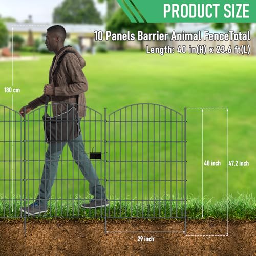 RICHMEN 10 Panels Garden Fence Dog Fence Outdoor for Yard - Black - Like New