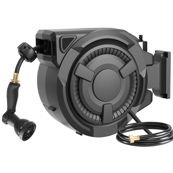 WIKIWIKI RETRACTABLE GARDEN HOSE REEL 1/2 IN X 100 FT WALL MOUNTED - BLACK - Brand New