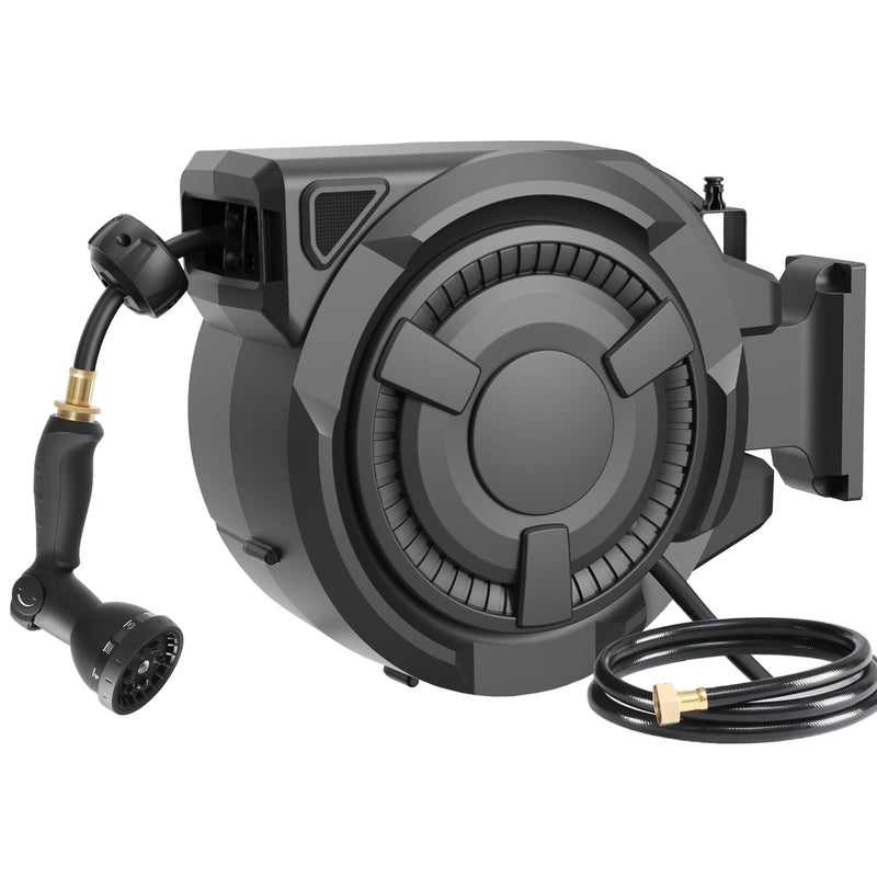 WIKIWIKI RETRACTABLE GARDEN HOSE REEL 1/2 IN X 100 FT WALL MOUNTED - BLACK - Brand New