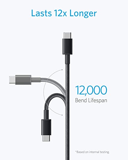 Anker USB C Cable 2-Pack 6ft Premium Nylon USB A to USB C AK-B8173011 - Black - Like New
