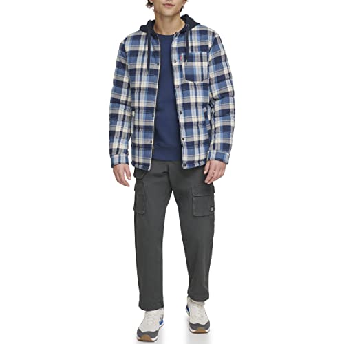 LEVI'S MEN'S PLAID SHERPA LINED HOODED SHIRT JACKET - SIZE: MEN XXL - NAVY/BLUE - Brand New