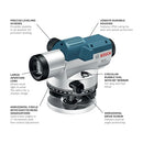 BOSCH GOL 32 32X AUTOMATIC OPTICAL LEVEL, BOB, TOOL KIT, & CARRYING CASE BLUE - Like New