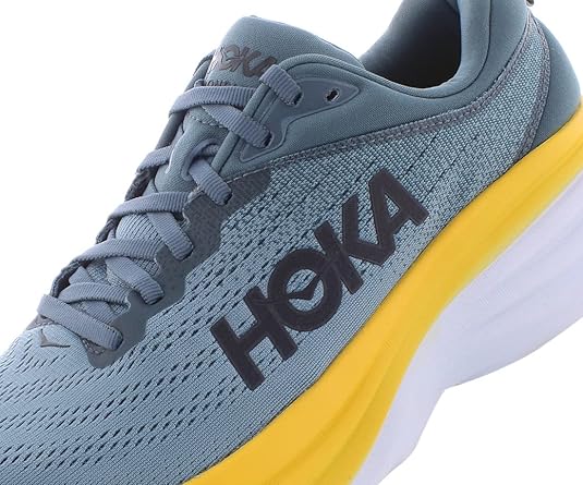 1123202 HOKA ONE ONE Bondi 8 Mens Shoes Obsidian/Yellow/White Size 10 Like New