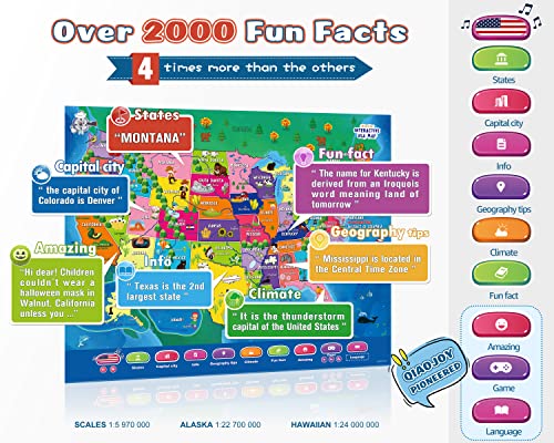 Bilingual Interactive for Kids Talking USA Map Dinosaur Poster for Kids Learning - Like New