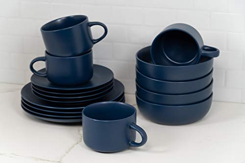 10 Strawberry Street Wazee Matte Coupe Dinnerware Set 16 pc WM-16-DRKBLU - Blue - Like New