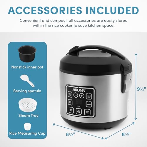 AROMA Digital Rice Cooker, Steamer, Multicooker, 2 Qt, ARC-914SBD - Silver - Like New