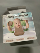 GIGGLE AND GRIN BABY FEEDING 3 PIECE SET BIB, BOWL, SPOON - CREAM - Like New