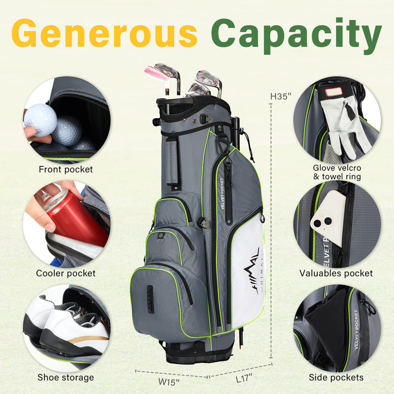 HIMAL 4-WAY FULL-LENGTH GOLF STAND BAG - STEEL GRAY/WHITE/GREEN - Like New