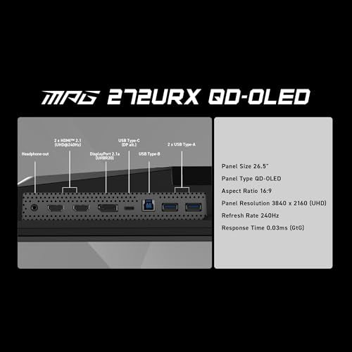 MSI MPG 272URX QD-OLED 27" UHD 240Hz Adaptive-Synch HDMI DP Port - BLACK - Like New