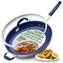 NUTRICHEF 14" FRY PAN WITH LID  NCFRLD14 - BLUE/WHITE - Like New