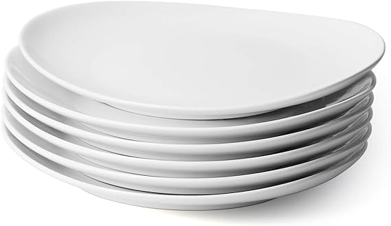 Sweese Dinner Plates 11" Porcelain Modern Curve Square Plate Set of 6 - White - Like New