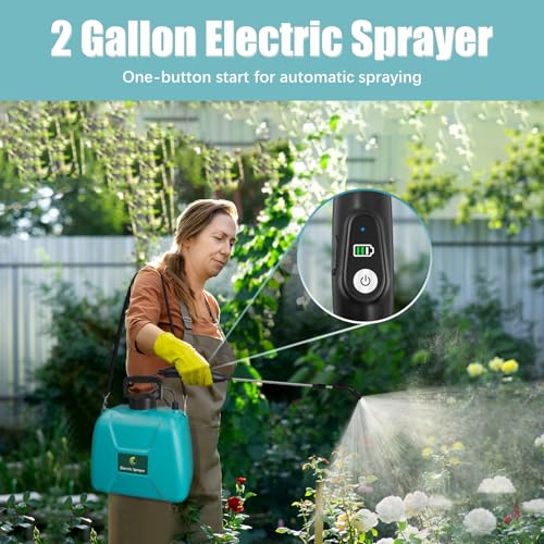 GIFTSFALOY 2G GALLON BATTERY POWERED GARDEN SPRAYER, 3 NOZZLES, STRAP - BLUE - Like New