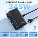 GKUTW 345W USB C Charger 10 in 1 Wall Charger with 2 Cables Gan 6 - Black - Like New