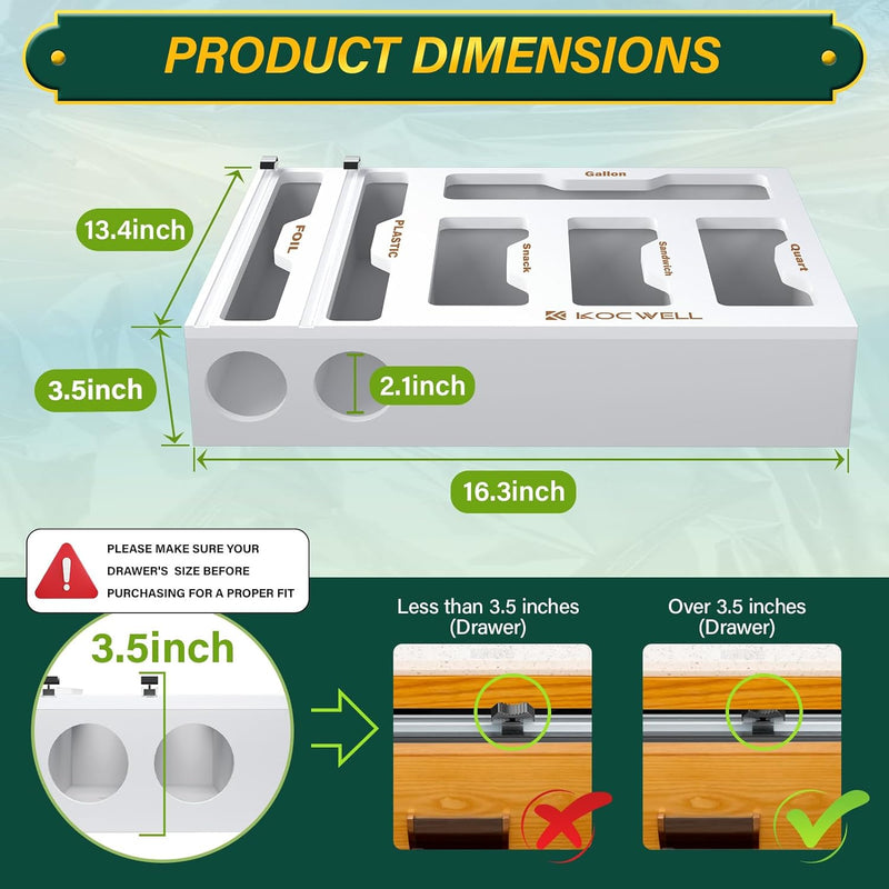 KOCWELL 6 In 1 Bag Organizer and Plastic Wrap Dispenser with - Scratch & Dent