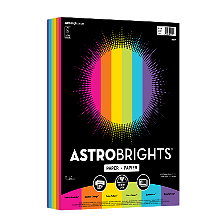 ASTROBRIGHTS COLOR PAPER, FIESTA ASSORTMENT, LETTER (8-1/2" X 11"), 300 SHEETS - Brand New