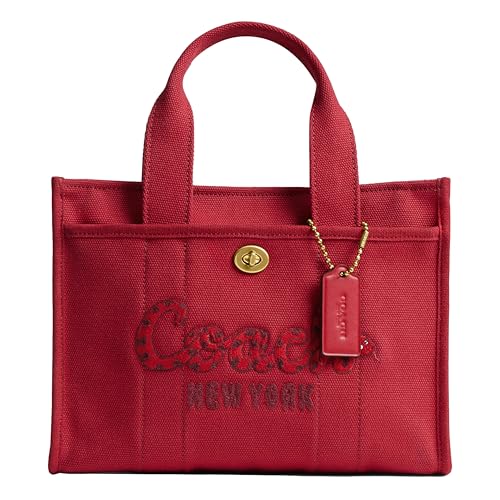 COACH COLORED DYE DENIM CARGO TOTE 26, K2457-CZ430 - RED RUBY - Like New