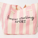 FRASIER STERLING SPORT STRIPED TOTE BAG - COTTON CANVAS HANDBAG - CREAM/PINK - Like New
