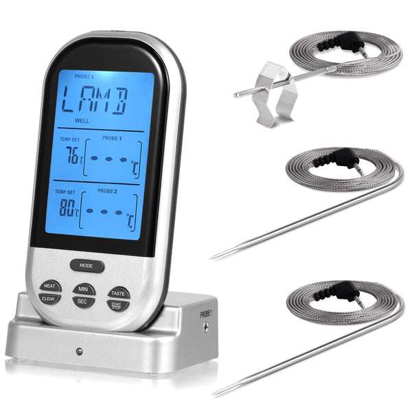 ADORIC WIRELESS REMOTE DIGITAL MEAT THERMOMETER QRQ-08 - SILVER - Scratch & Dent