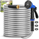 GAGALUGEC GARDEN HOSE 50FT STAINLESS STEEL METAL HOSE 10 FUNCTION NOZZLES BLUE - Like New