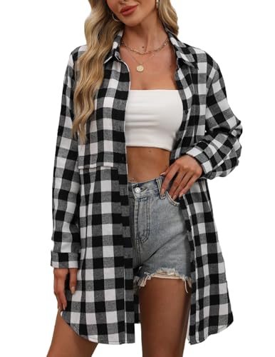 HOTOUCH WOMENS FLANNEL PLAID BOYFRIEND SHIRTS WITH POCKETS - SIZE: WOMEN M - Like New