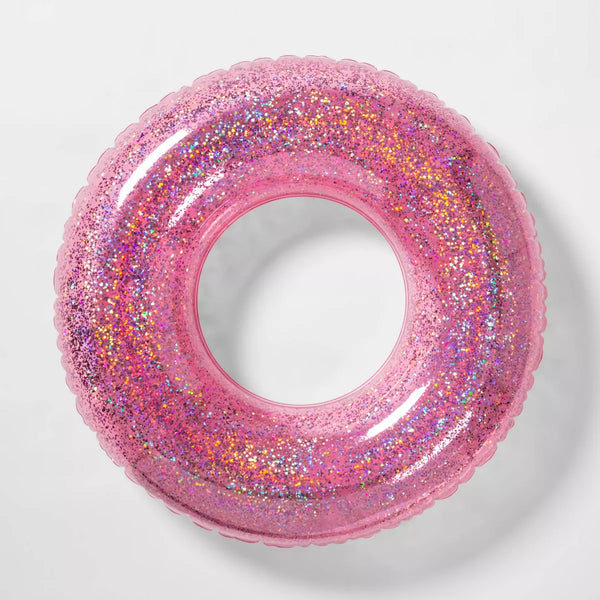 SUN SQUAD™ 36" INFLATABLE GLITTER SWIM TUBE - PINK - SUN SQUAD™ - PINK - Like New