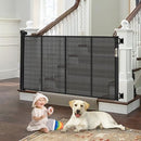 BINGGUZ REINFORCED RETRACTABLE BABY GATE FOR STAIRS WITH SUPPORT RODS - BLACK - Like New