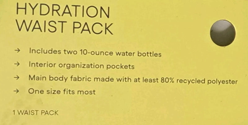 ALL IN MOTION HYDRATION WAIST PACK RUNNING BELT TWO 10OZ WATER BOTTLES. - BLACK - Brand New