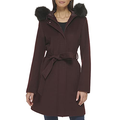 352SW478 COLE HAAN WOMEN'S HOODED COAT SLICK WOOL RETAIL SIZE 8 - BORDEAUX - Brand New