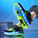 HHSTS KIDS SHOES NEW UPGRADED WITH WHEELS LED LIGHT COLOR BLACK/GREEN SIZE 4 - Like New